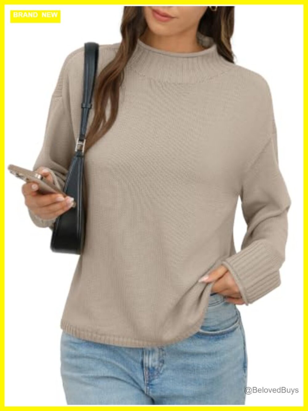 Wool Blend Turtleneck Sweater Oversized Chunky Pullover Mock Neck